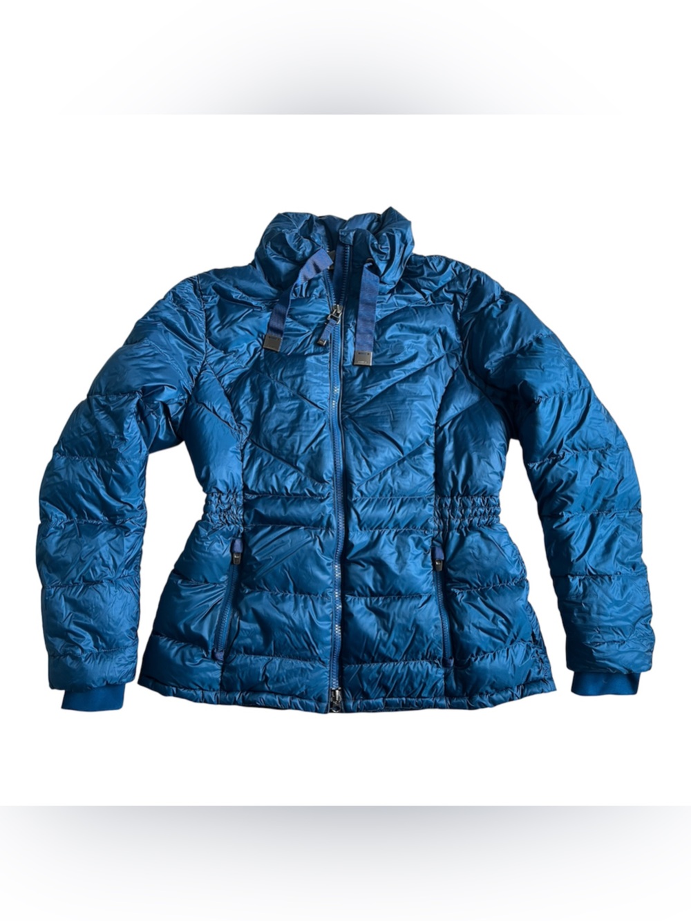 Athleta blue Quilted Puffer Jacket- cinched waist